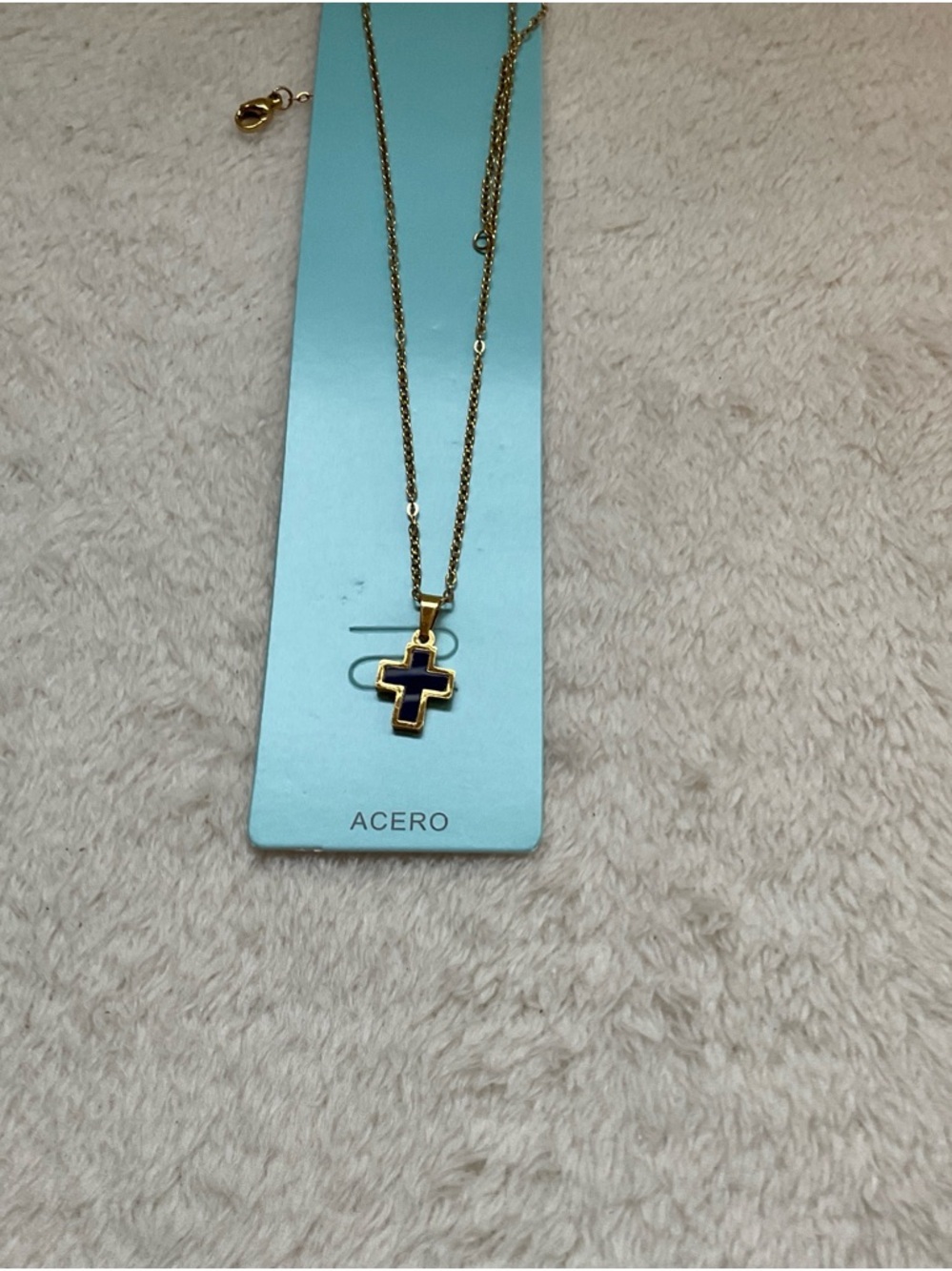 Mint Gold Necklace with Blue Cross Pendant
